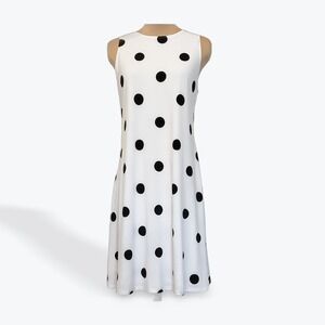 CATO Womens White Black Polka Dot Sleeveless Shift Dress Size S Round Neck